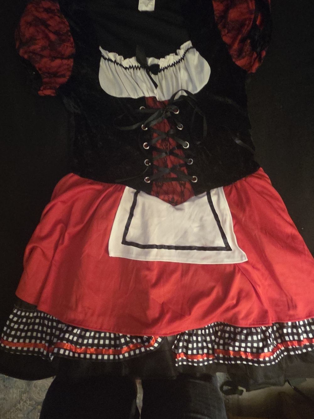 WONDERLAND Red and Black Girls Storybook Costume Dress with White Apron